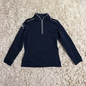 Child’s Large Navy Chestnut Bay Long Sleeve Horseback Riding Sunshirt. Good Cond